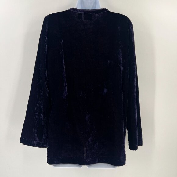 Chico's Sz 1 (M/8) Purple Velvet Top Embellished V-Neck Long Sleeve Evening - Picture 9 of 11